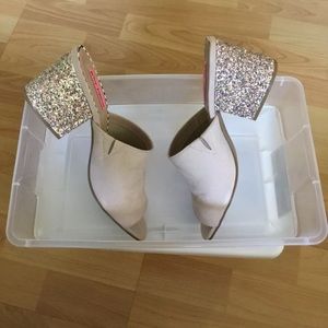 Suede mules sparkly pink glitter block heel size 8